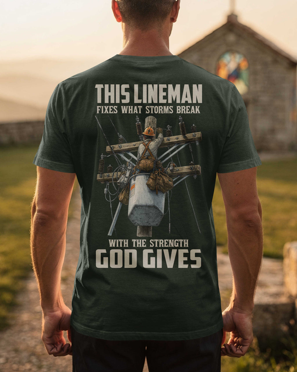 This Lineman Fixes What Storms Break With The Strength God Gives V-neck