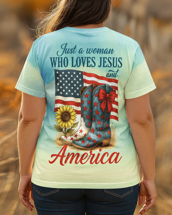 Just A Woman Who Loves Jesus And America All Over Print T-Shirt