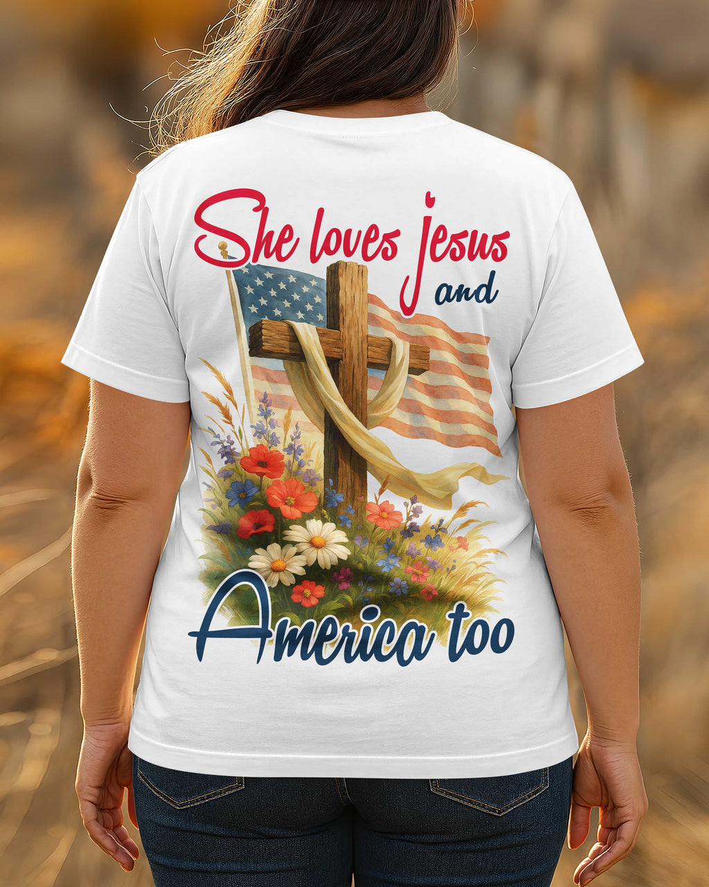She Loves Jesus And America Too All Over Print T-Shirt