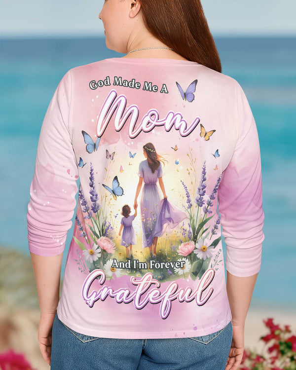 God Made Me a Mom and I'm Forever Grateful All Over Print V-neck Long Sleeves Shirt