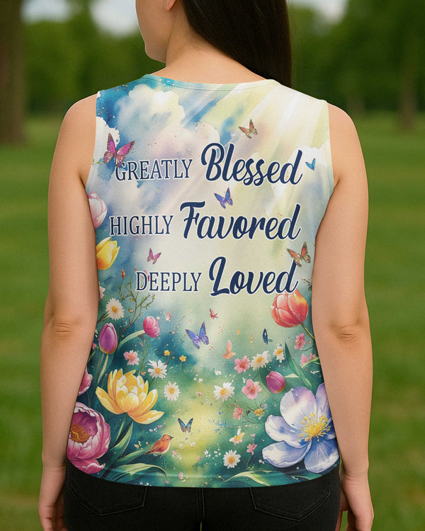 Greatly Blessed Highly Favored Deeply Loved All Over Print V-neck Tank Top