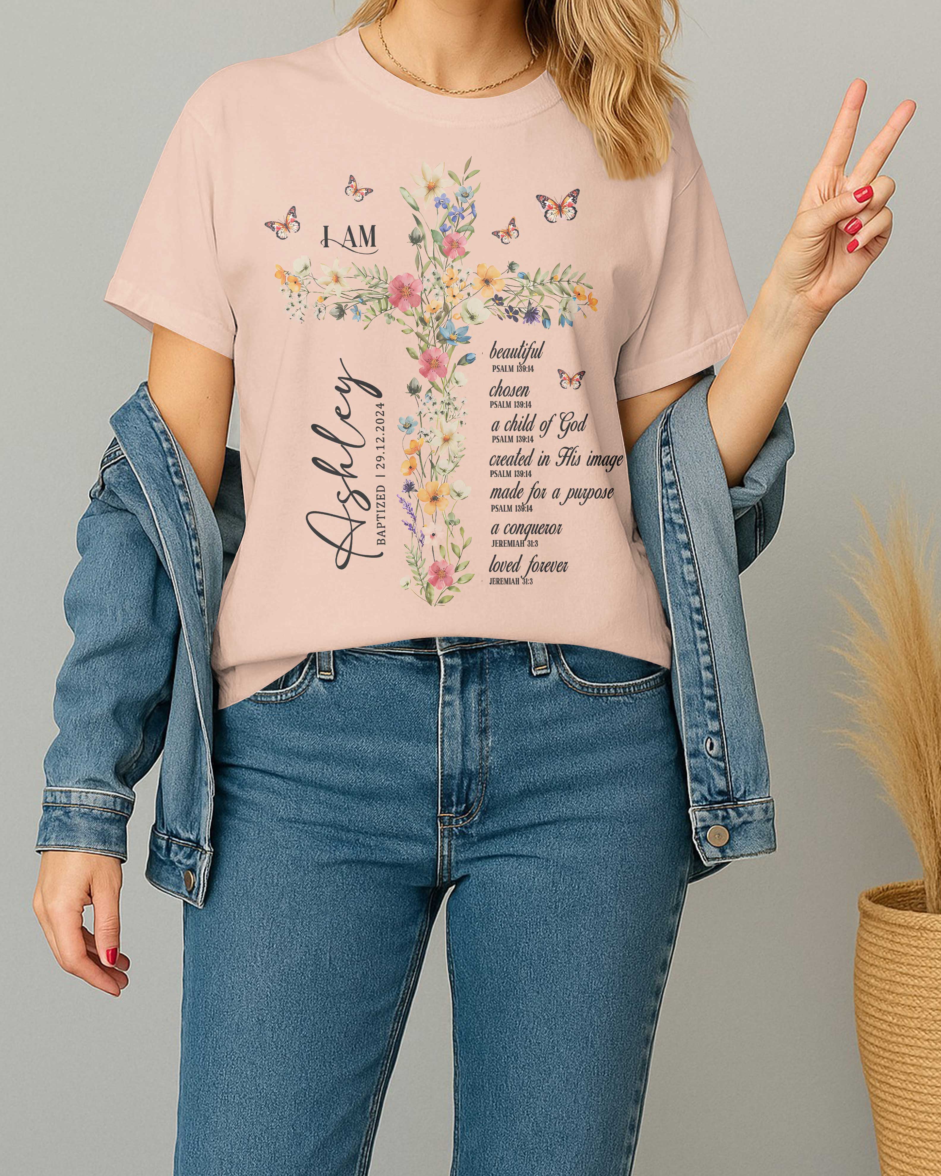 Personalized I Am T-Shirt, Baptism Gift for Women and Girl, Floral Christian Gift for Her
