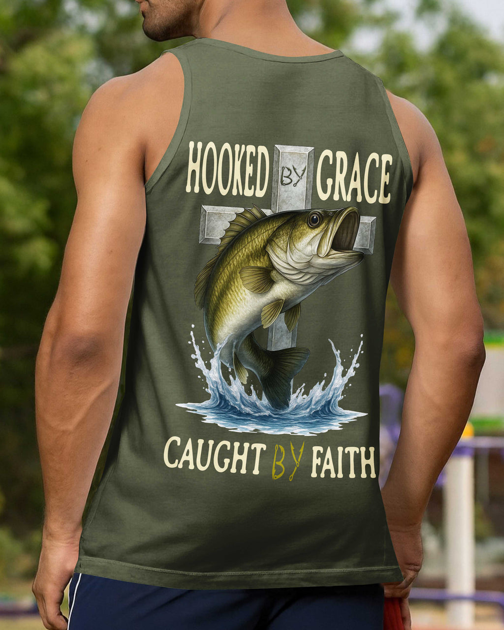 Hooked By Grace Caught By Faith All Over Print T-Shirt