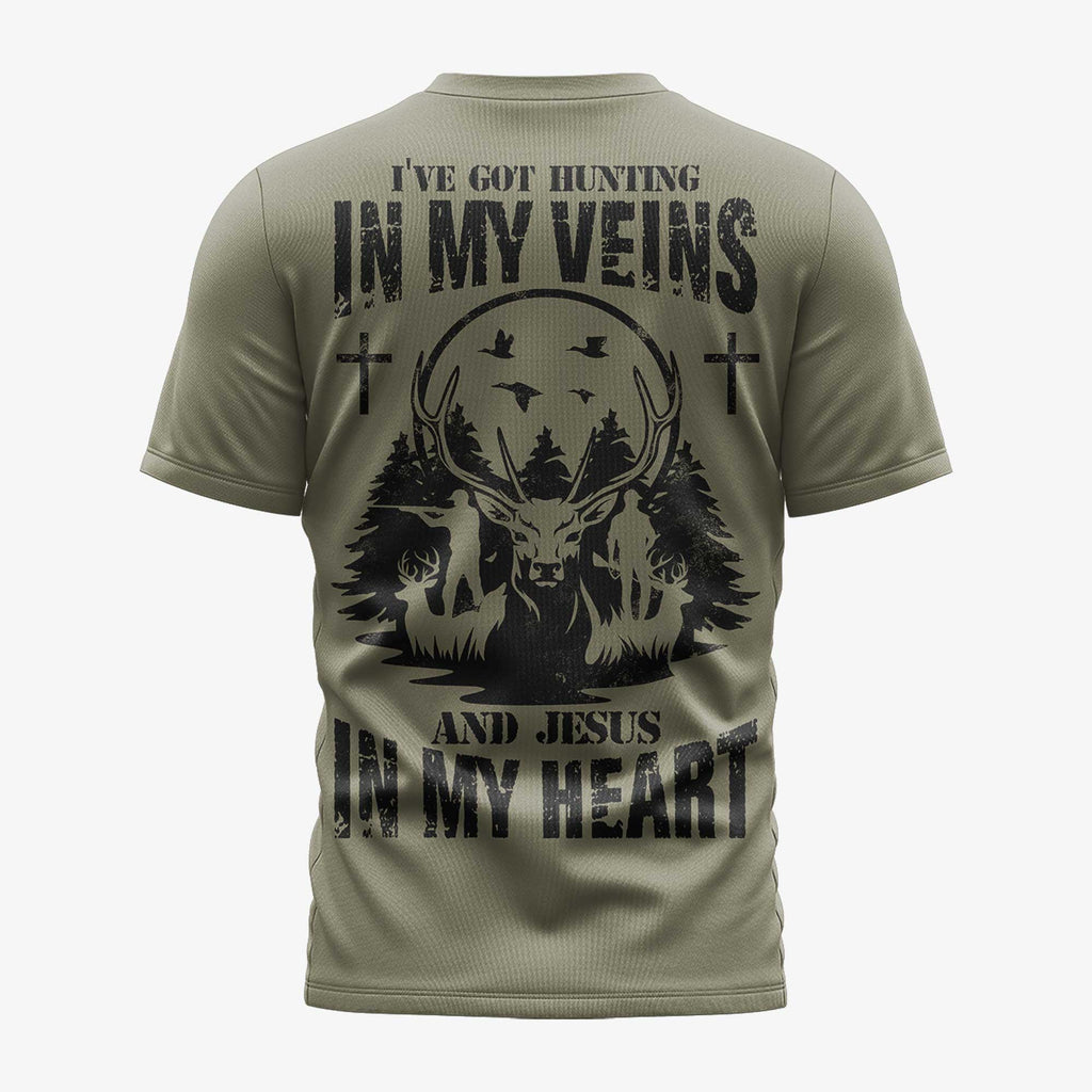 I've Got Hunting In My Veins And Jesus In My Heart Custom Name T-Shirt
