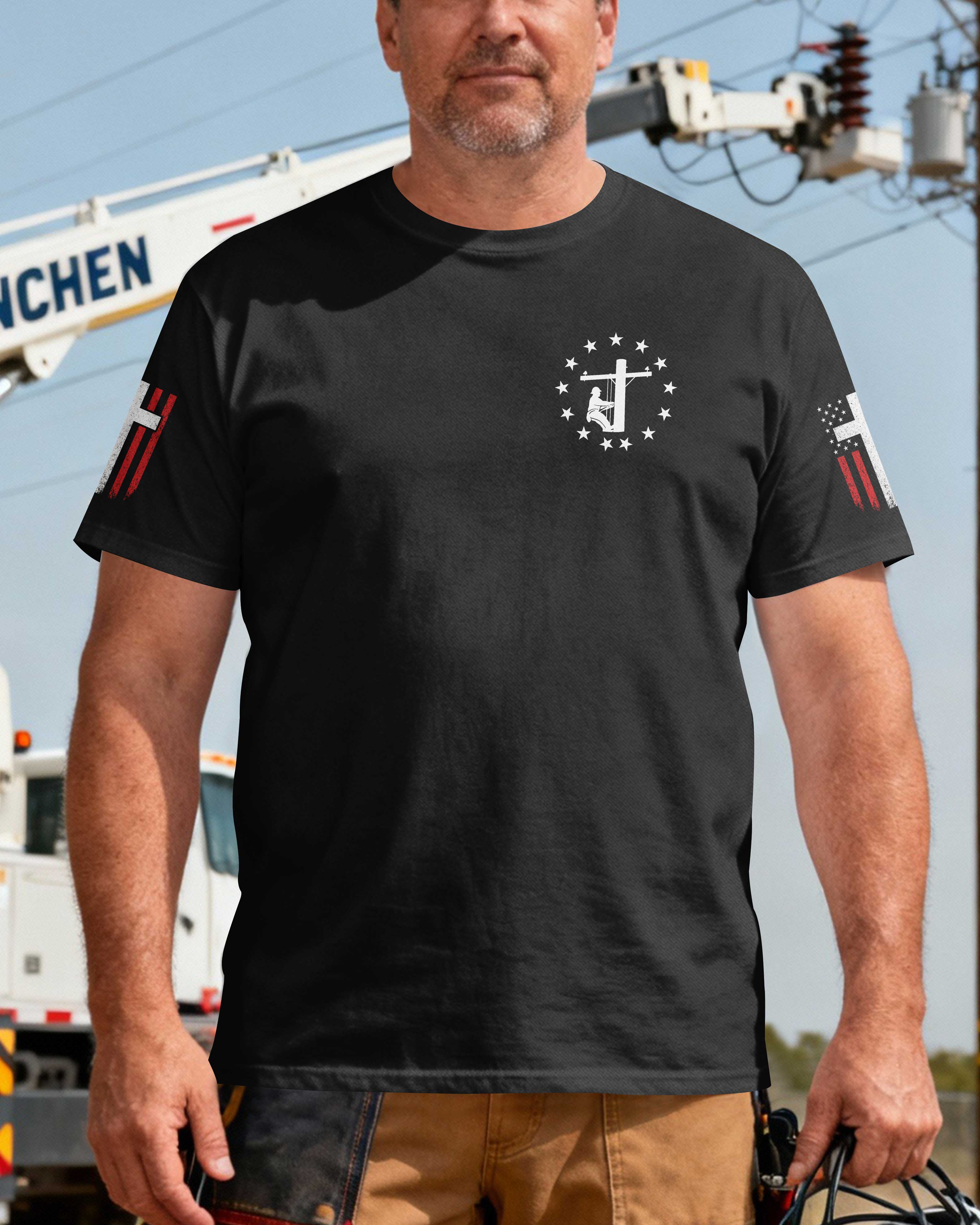 This Lineman Stands Tall Because Christ Holds The Line T-Shirt