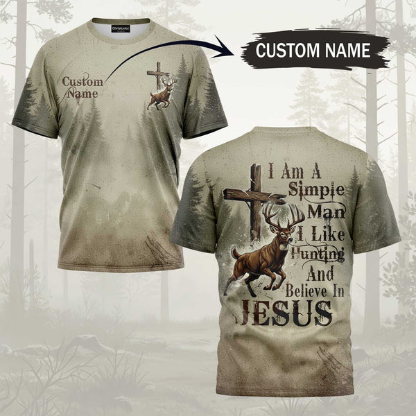 I Like Hunting And Believe In Jesus All Over Print Custom Name T-Shirt