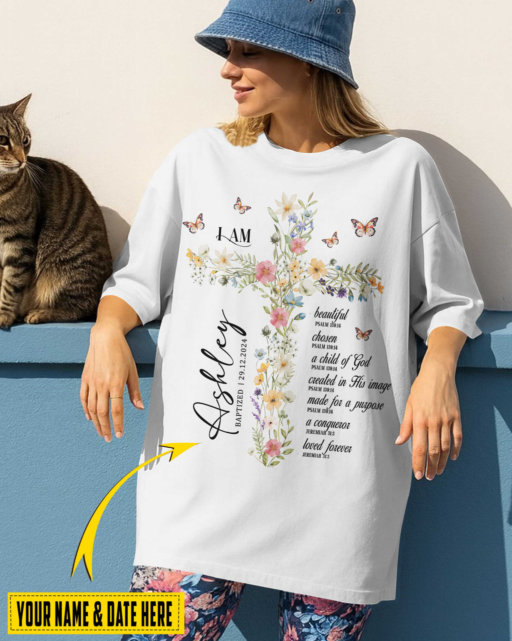 Personalized I Am T-Shirt, Baptism Gift for Women and Girl, Floral Christian Gift for Her