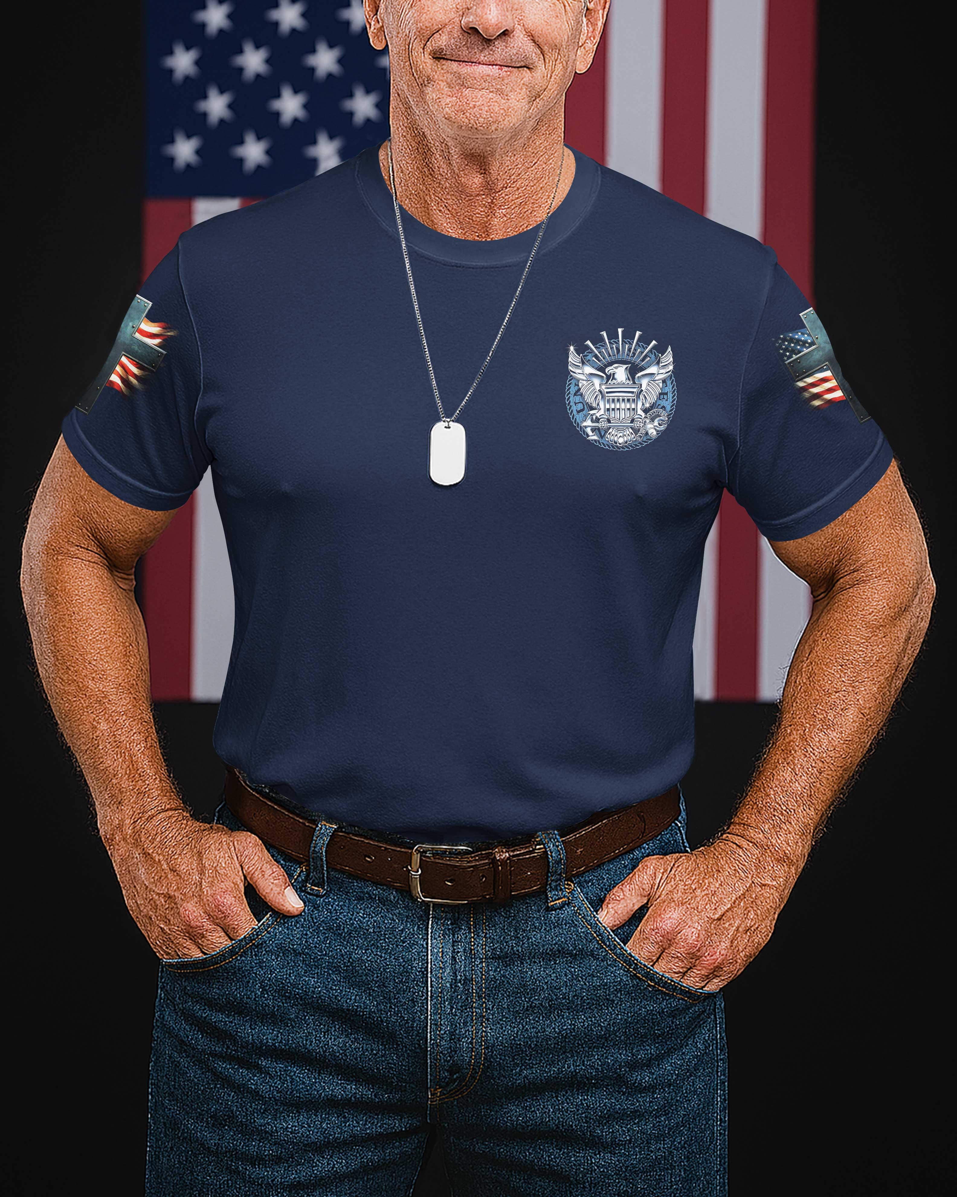 My Ship May Rest But My Faith Never Does Navy Strong God Strong All Over Print T-Shirt