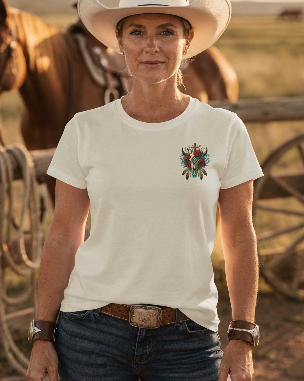 This Western Heart Rides Strong Because Christ Leads My Way T-Shirt