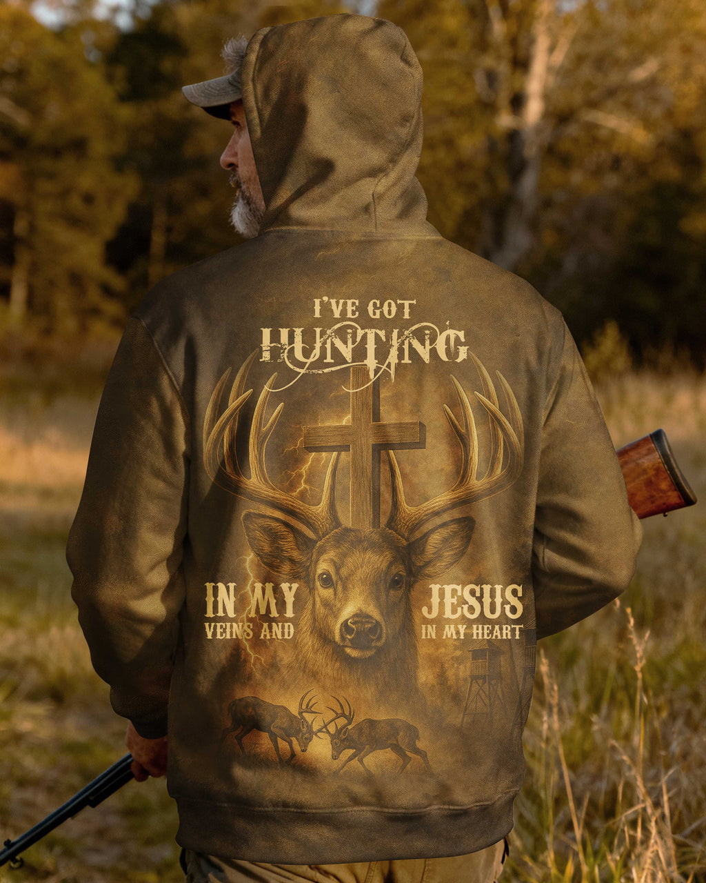 I've Got Hunting In My Veins And Jesus In My Heart All Over Print Hoodie