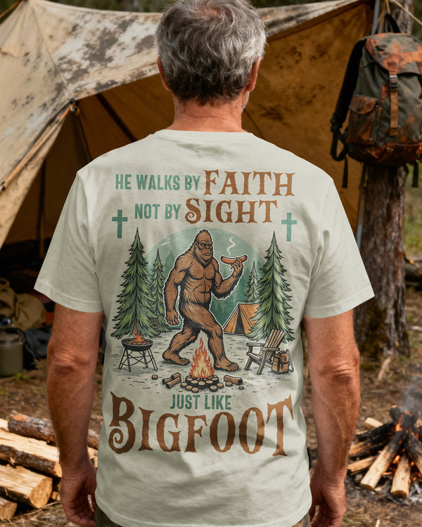 He Walks By Faith Not by Sight Just Like Bigfoot T-Shirt