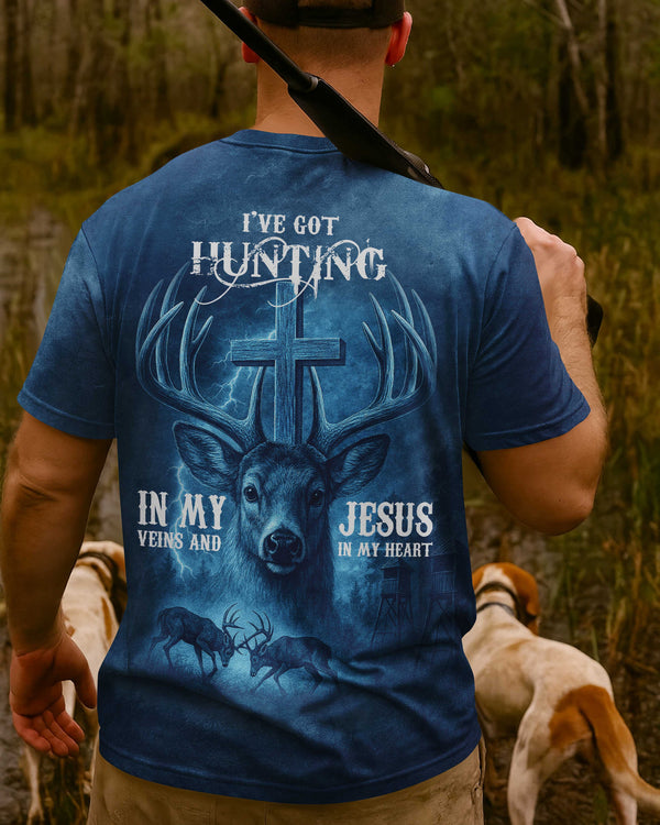 I've Got Hunting In My Veins And Jesus In My Heart Blue Shirt