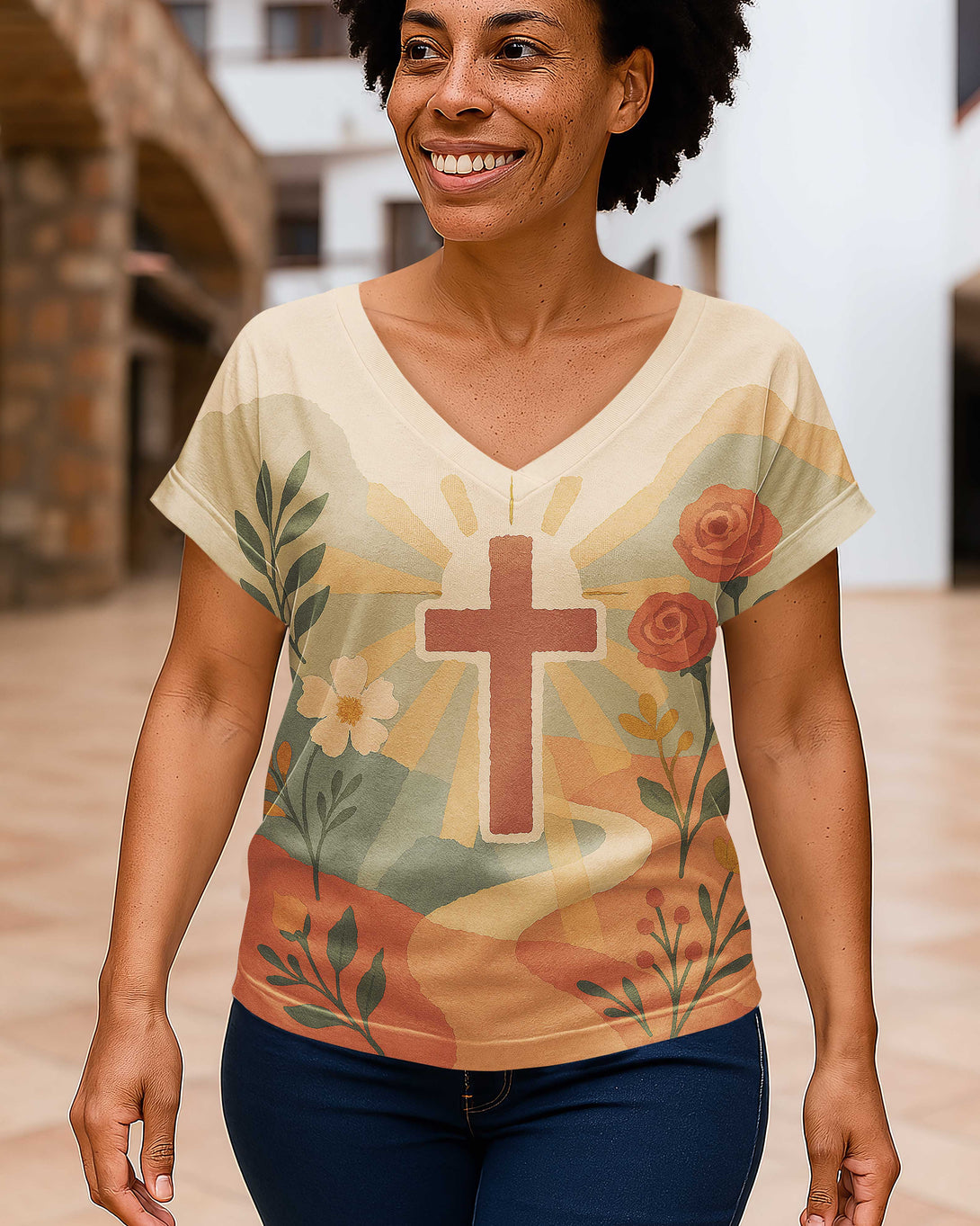 Walking in Grace/ Mom Edition All Over Print V-Neck Dolman Sleeves Shirt