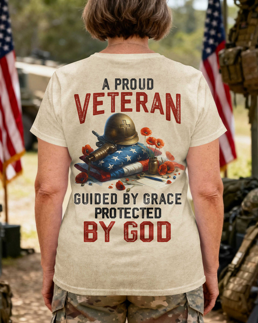 A Proud Veteran Guided by Grace Protected by God T-Shirt