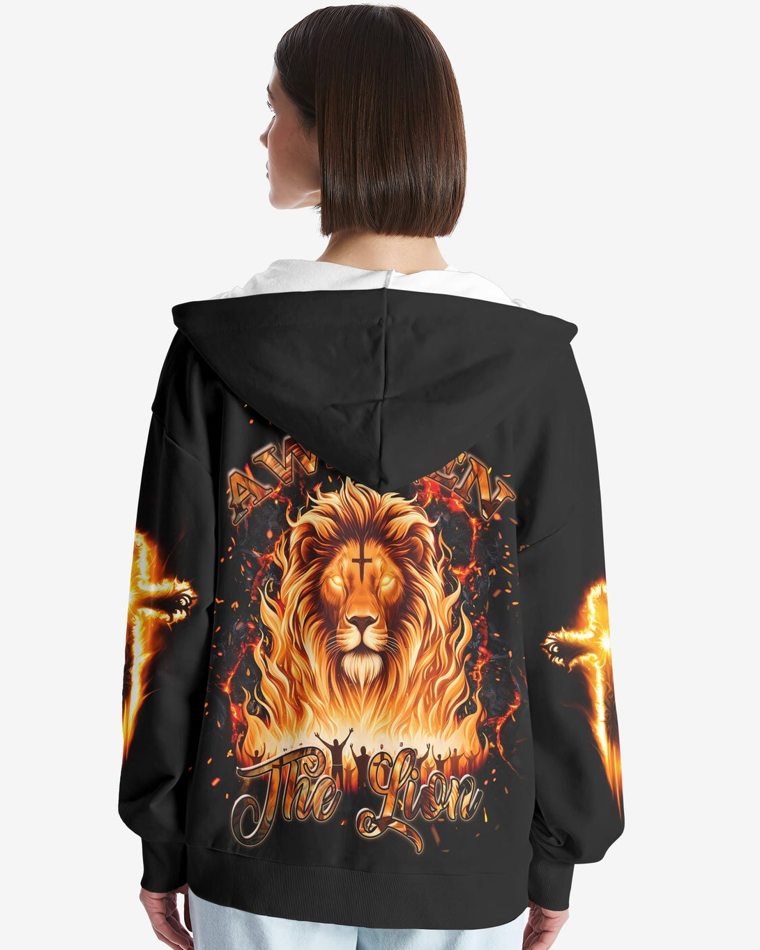 Awaken The Lion All Over Print Zip Hoodie - Christ Color
