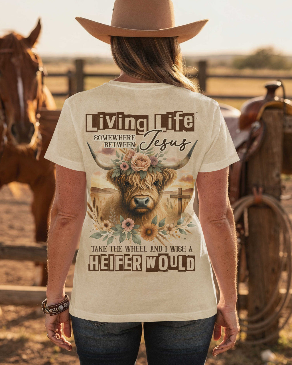 Living Life Somewhere Between Jesus Take The Wheel T-Shirt