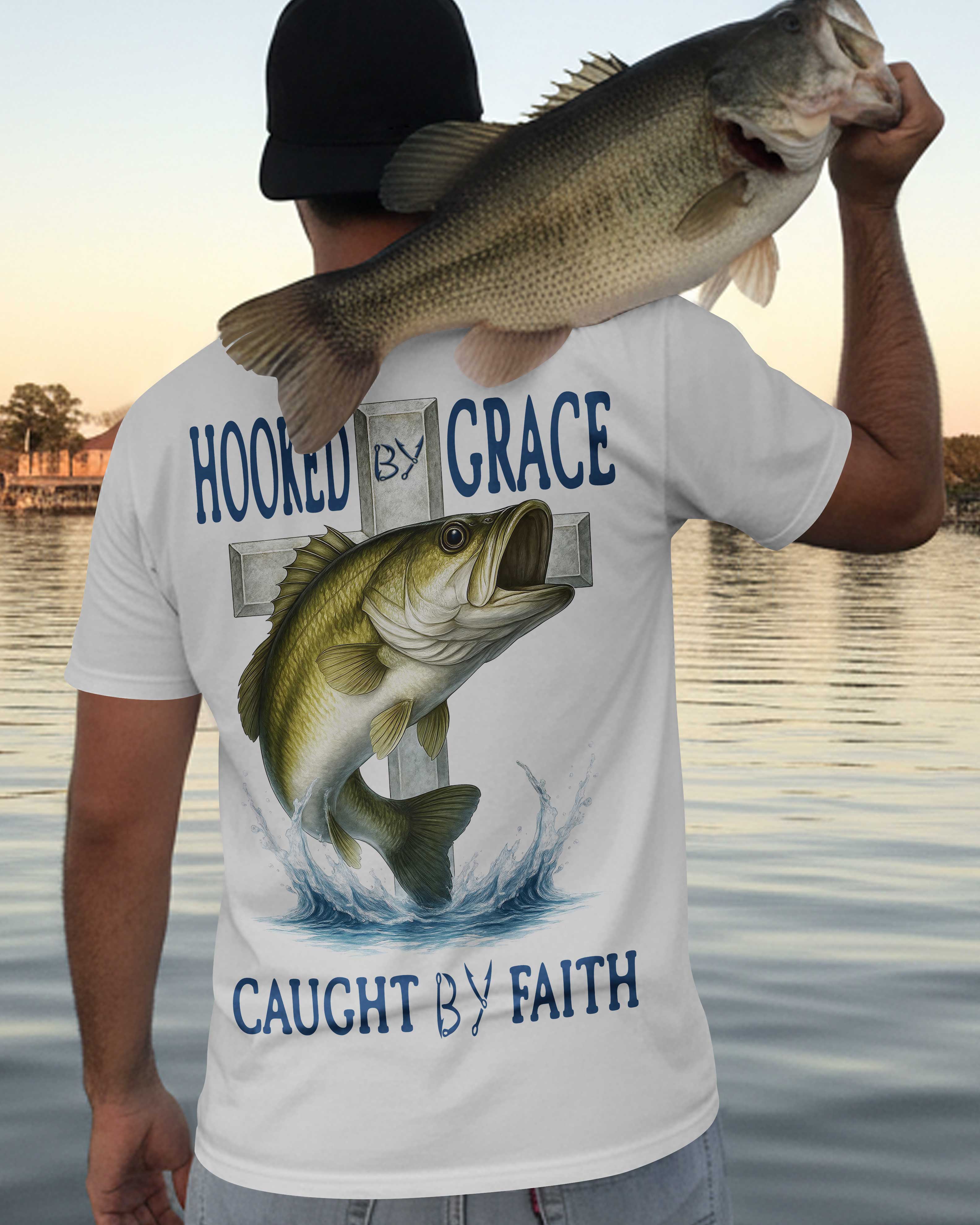 Hooked By Grace Caught By Faith All Over Print T-Shirt