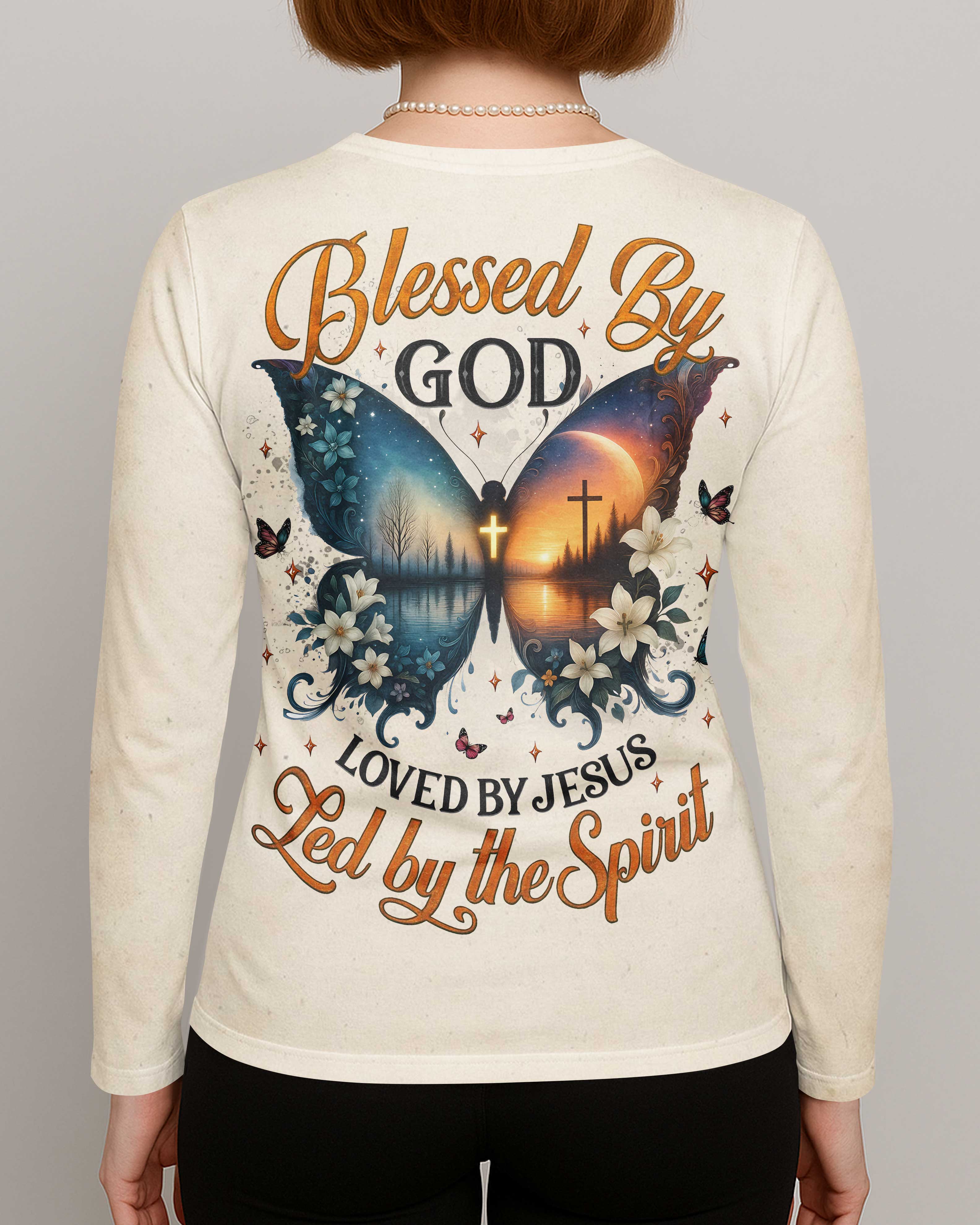 Blessed By God Loved By Jesus All Over Print V-neck Long Sleeves Shirt