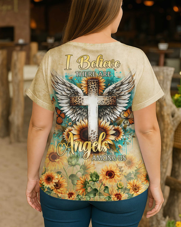 I Believe There Are Angels Among Us All Over Print V-neck Dolman Sleeves Shirt