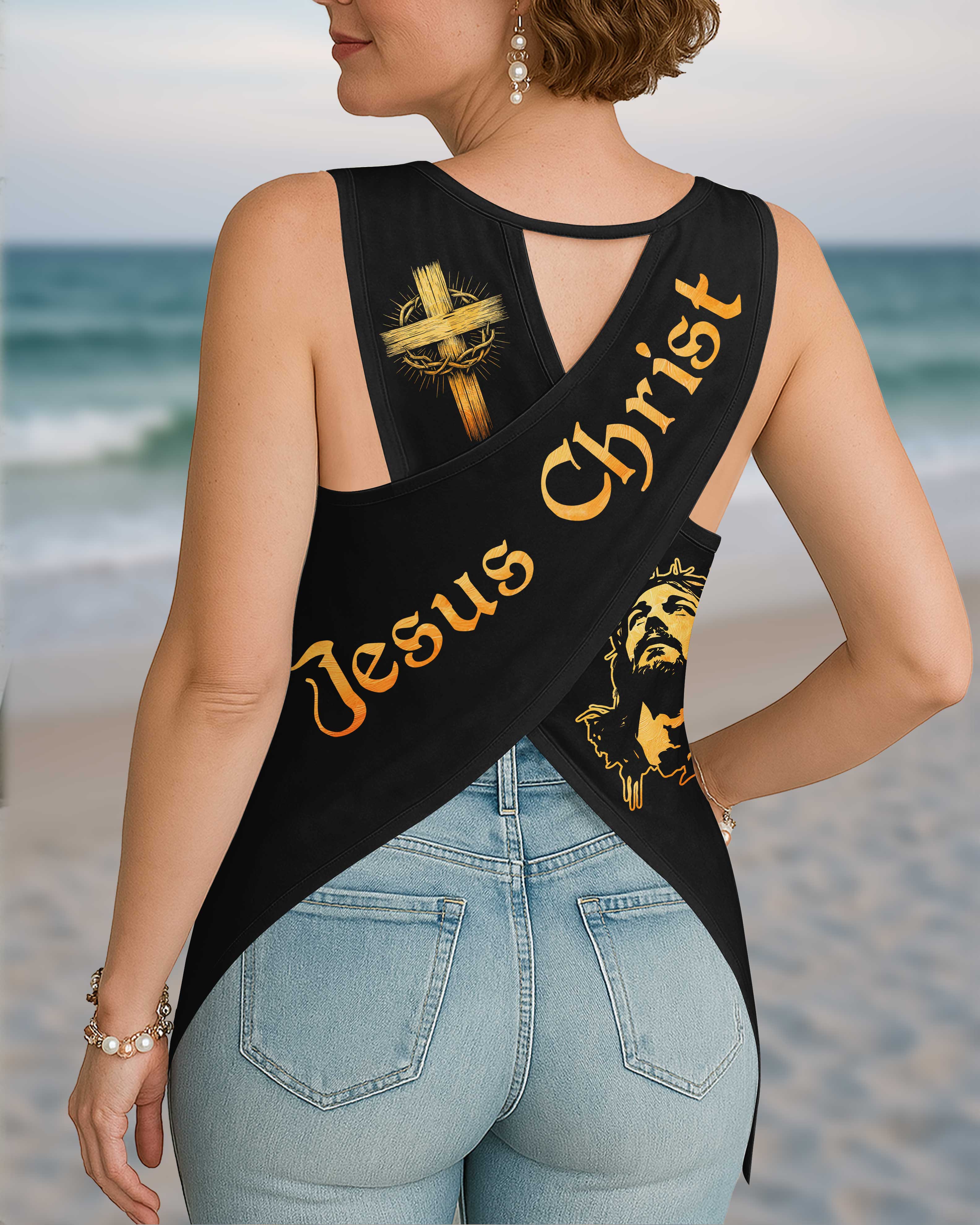 Be Still Before The Lord Cut Out Wrap Back Tank Top