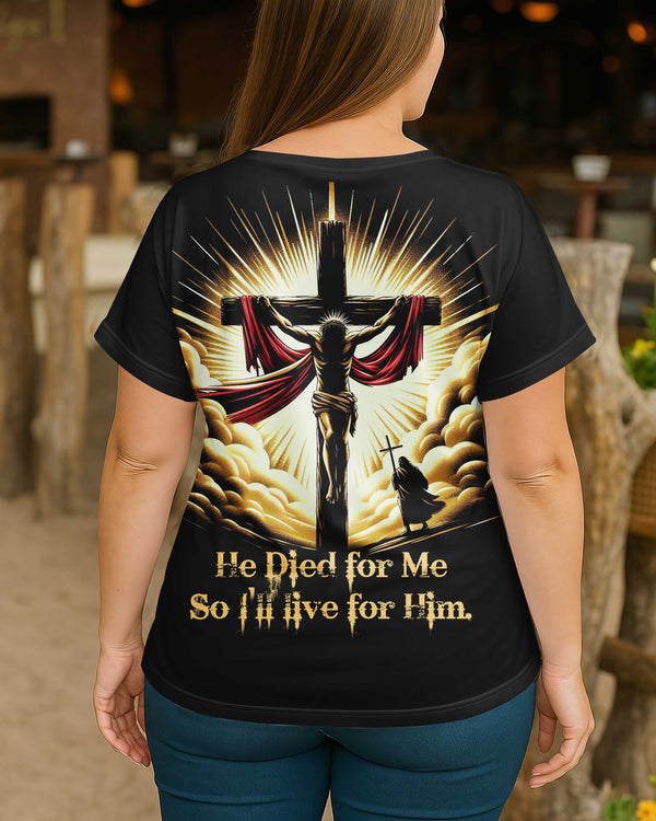 As He Lived For Me So I'll Live For Him All Over Print V-neck Dolman Sleeves Shirt