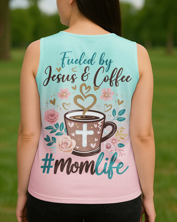 Fueled by Jesus & Coffee #MomLife All Over Print V-neck Tank Top