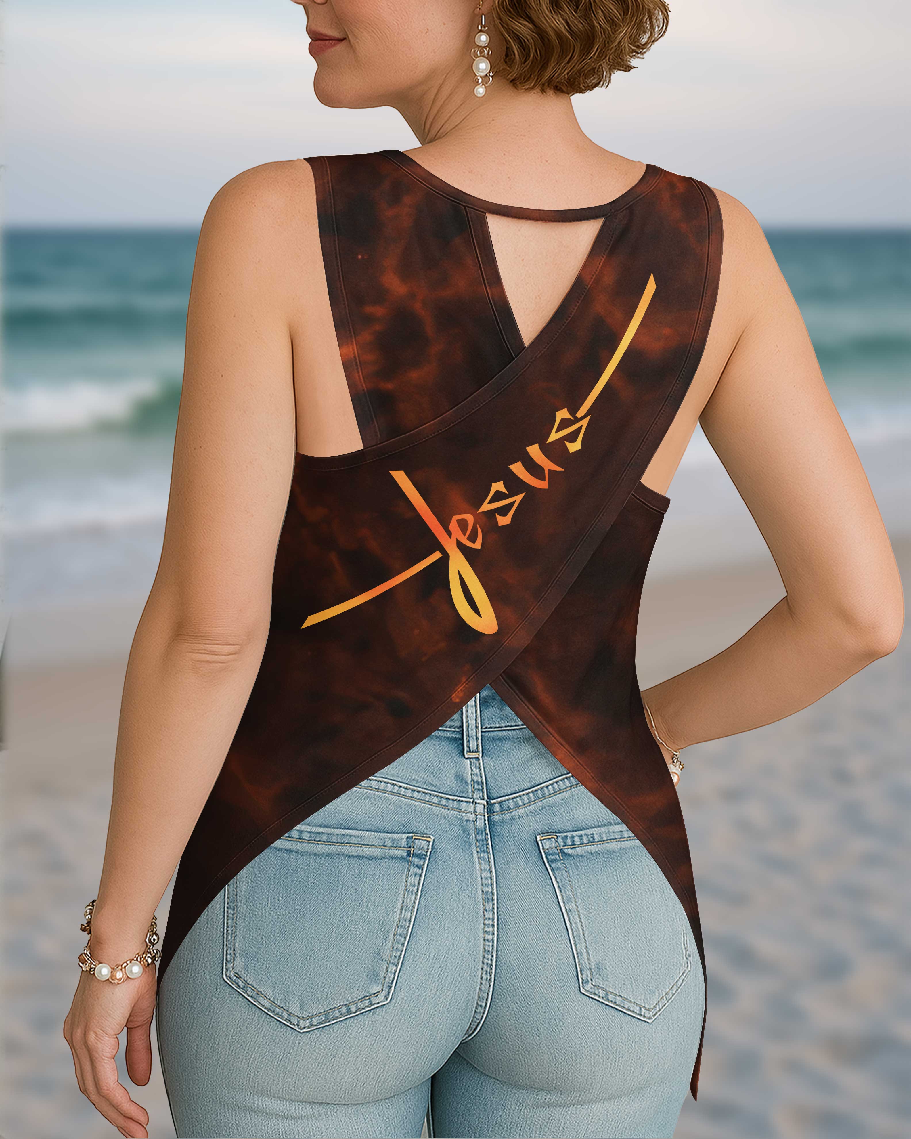 Be Still Before The Lord Cut Out Wrap Back Tank Top