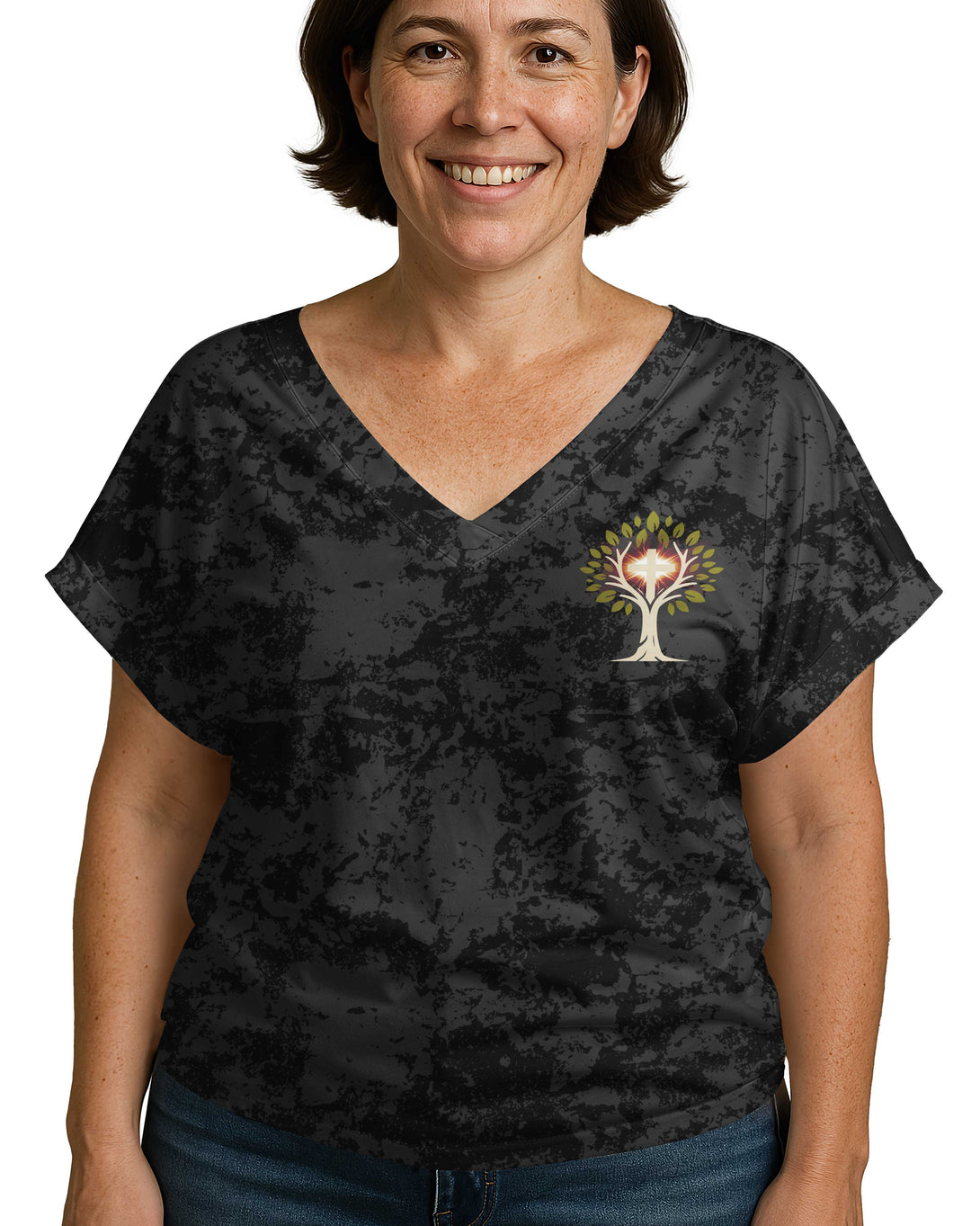 Rooted in Christ, Blooming as a Mom All Over Print V-Neck Dolman Sleeves Shirt