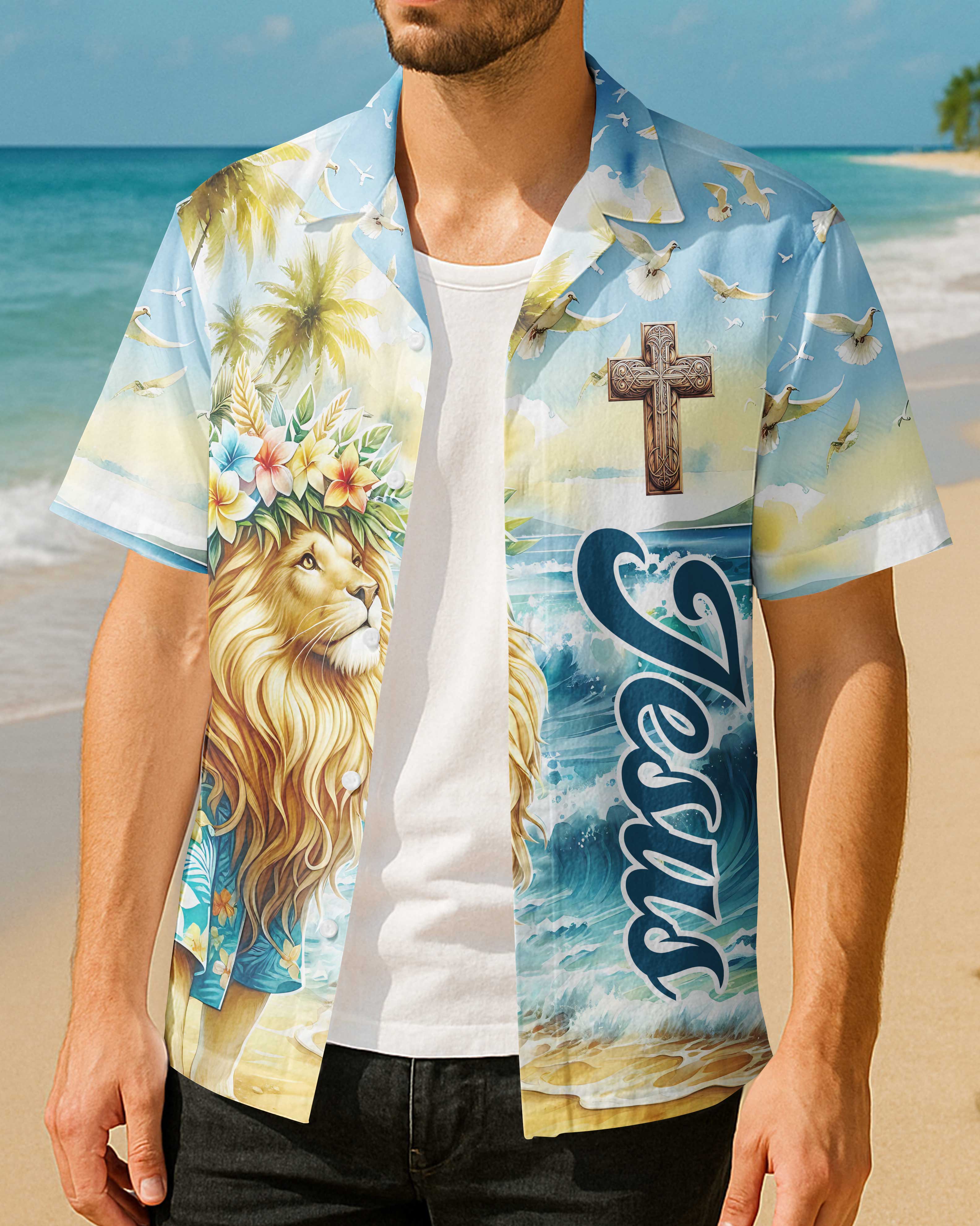 Be Strong and Courageous Jesus Lion Hawaiian T-Shirt