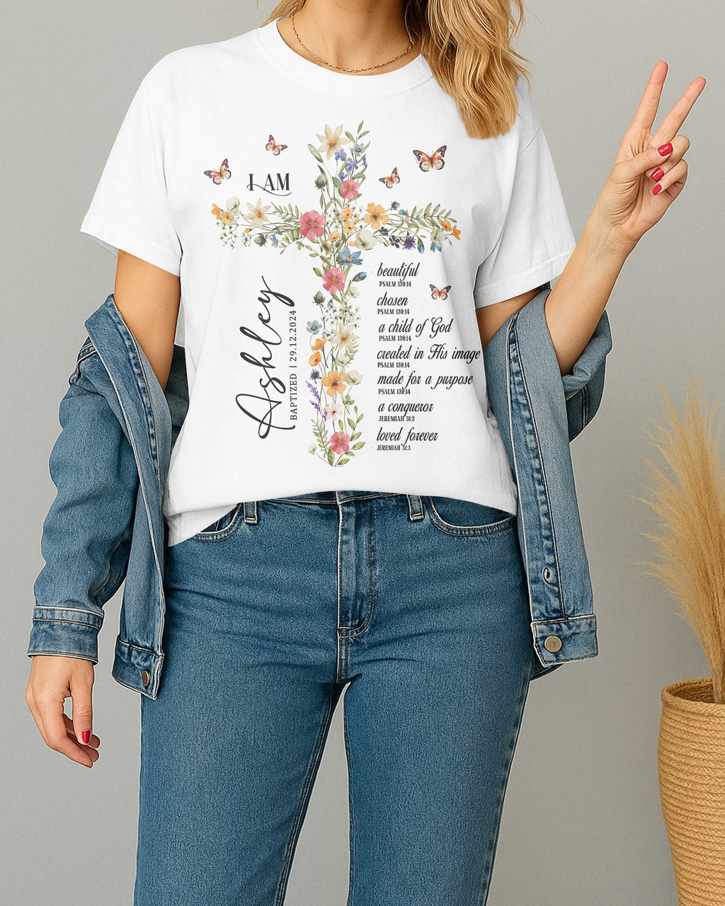 Personalized I Am T-Shirt, Baptism Gift for Women and Girl, Floral Christian Gift for Her