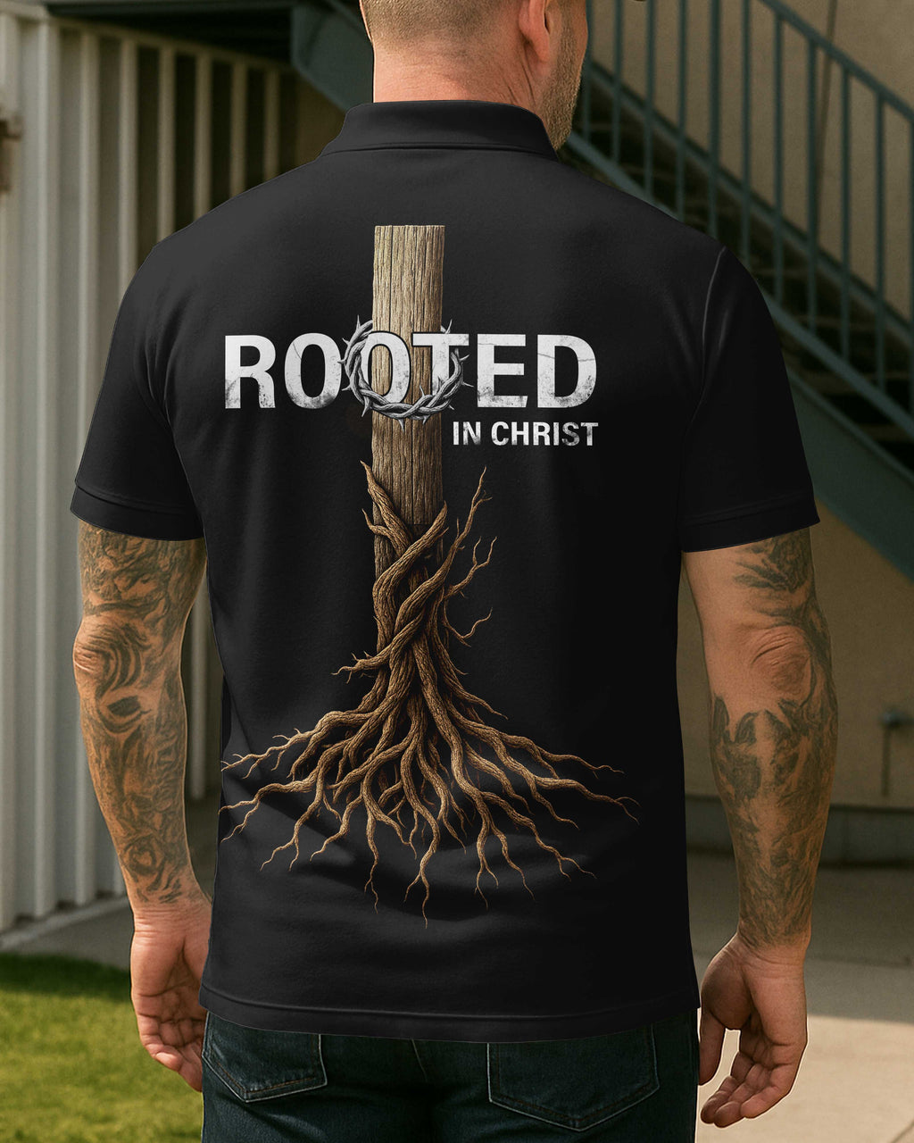 Rooted In Christ All Over Print Polo T-Shirt