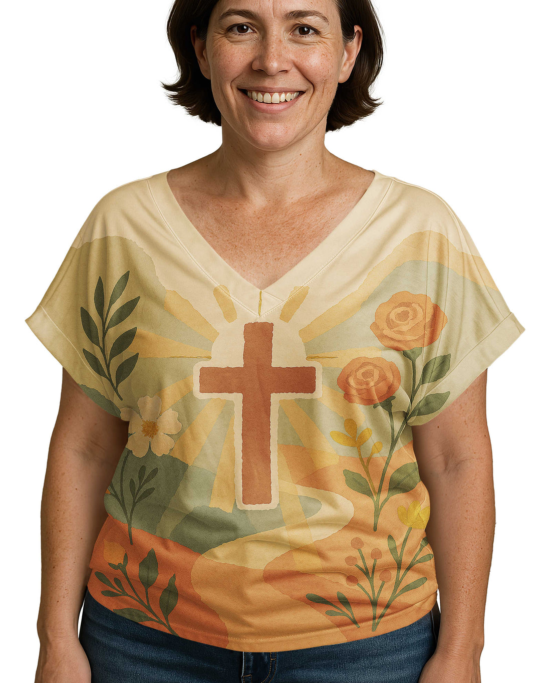 Walking in Grace/ Mom Edition All Over Print V-Neck Dolman Sleeves Shirt