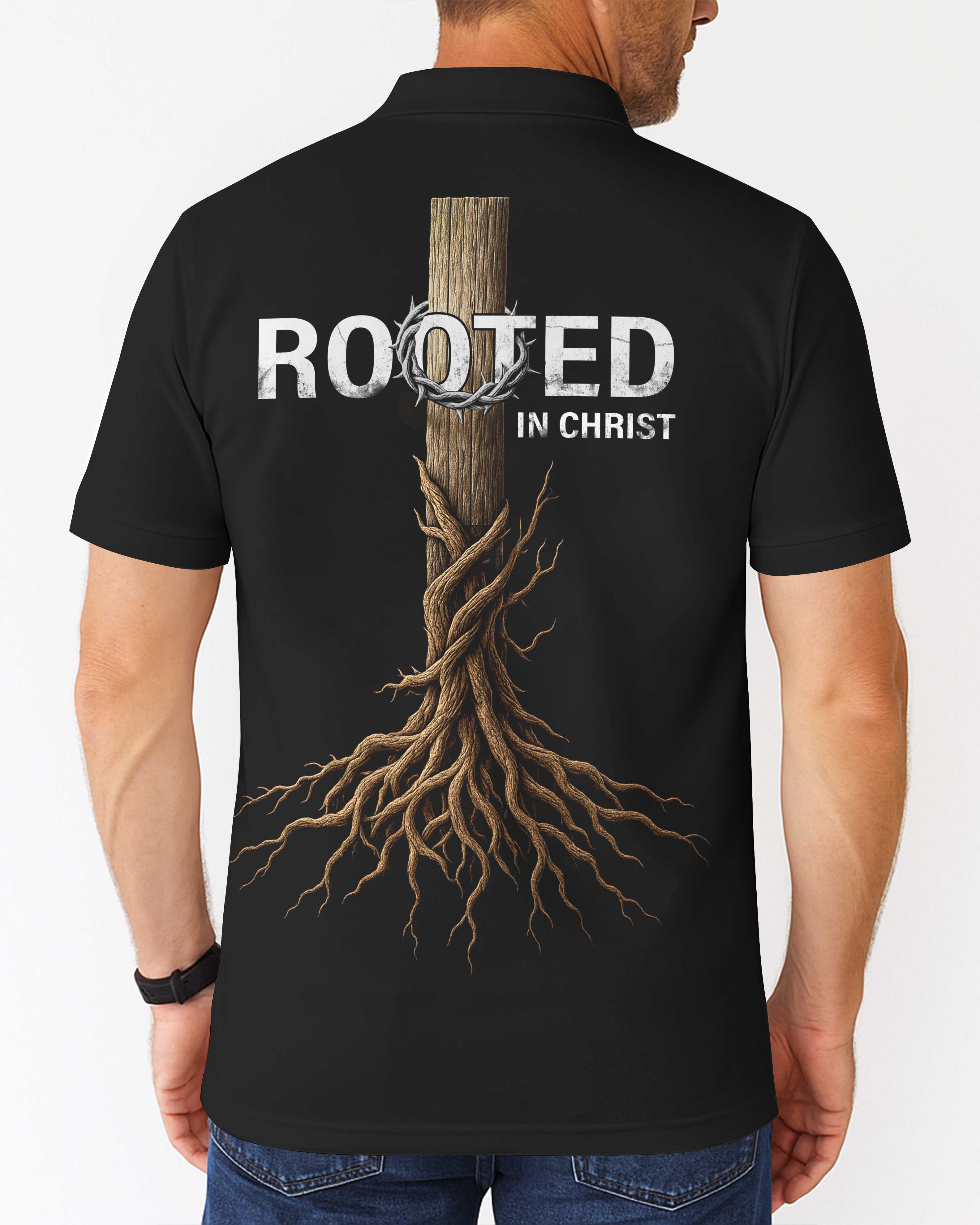 Rooted In Christ All Over Print Polo T-Shirt