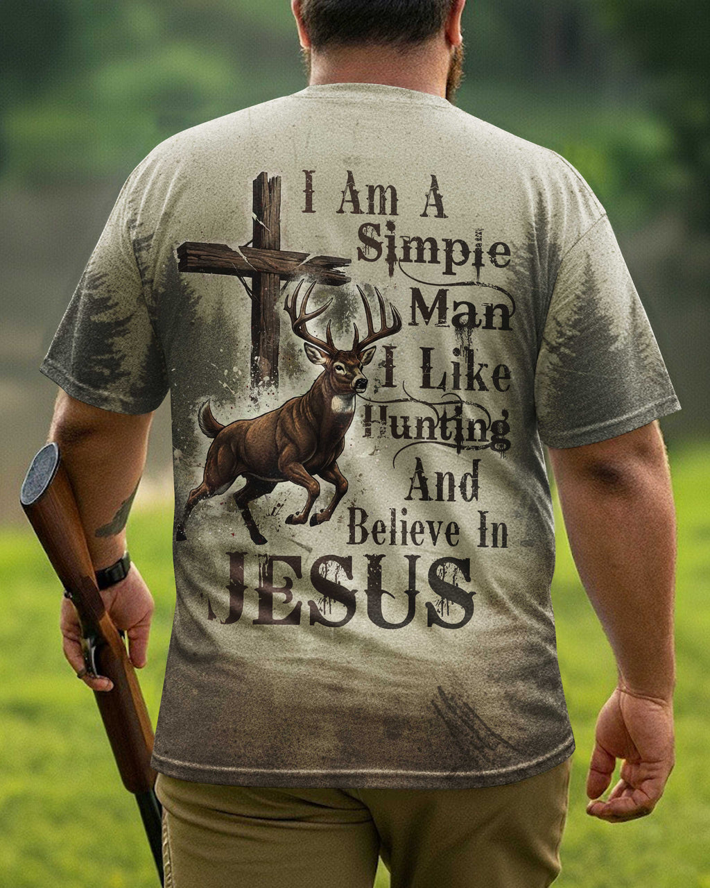 I Like Hunting And Believe In Jesus All Over Print Custom Name T-Shirt