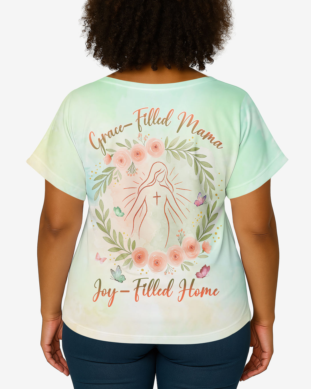 Grace-Filled Mama, Joy-Filled Home All Over Print V-Neck Dolman Sleeves Shirt