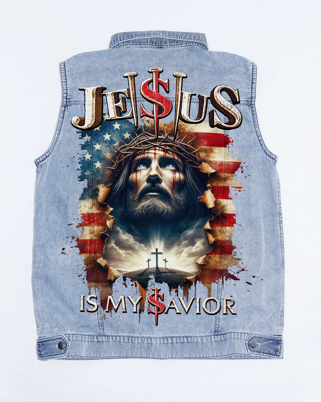 Jesus Is My Savior Sleeveless Denim Jacket