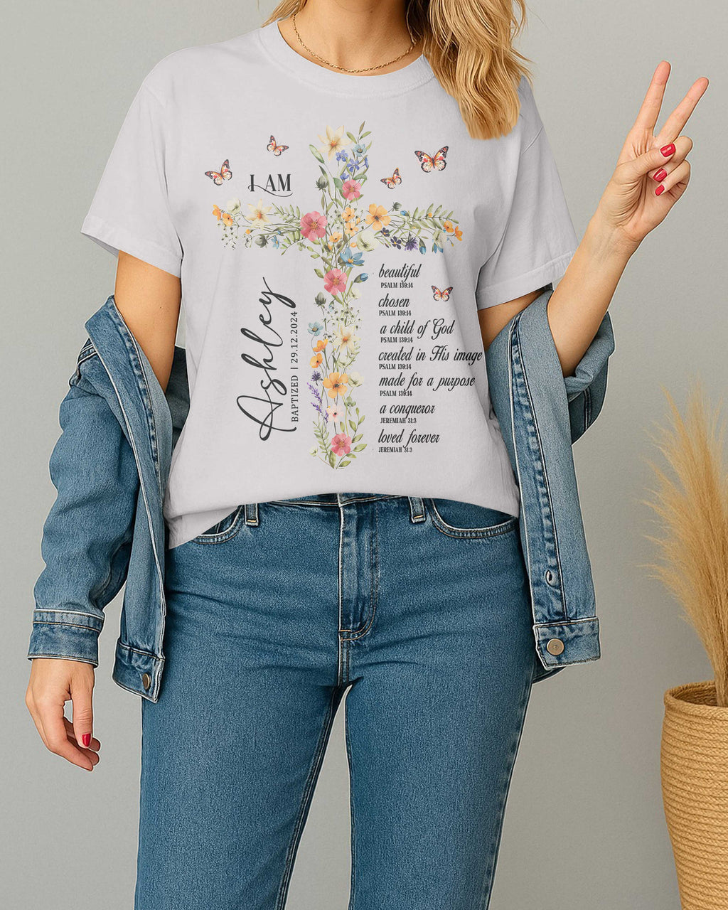 Personalized I Am T-Shirt, Baptism Gift for Women and Girl, Floral Christian Gift for Her