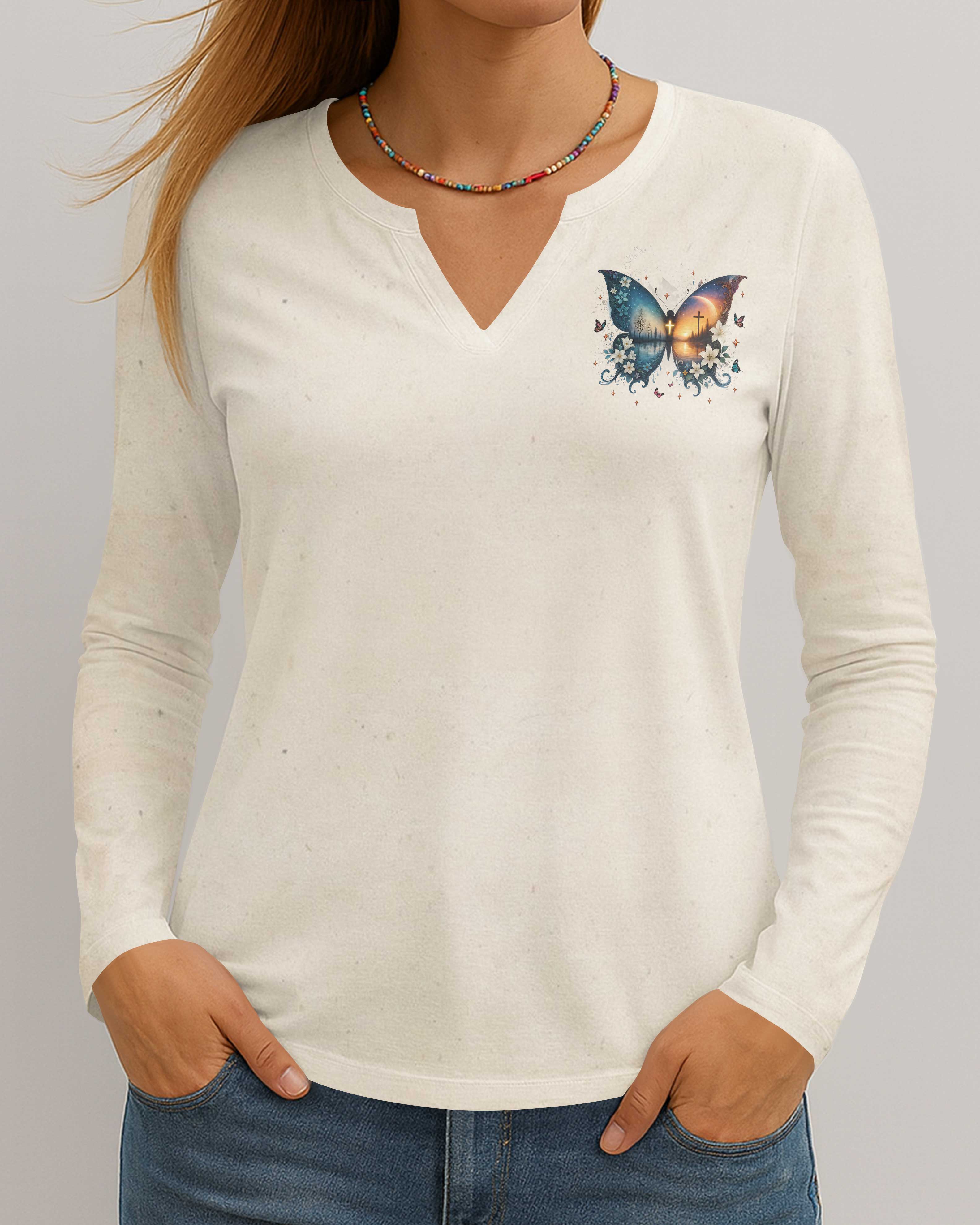 Blessed By God Loved By Jesus All Over Print V-neck Long Sleeves Shirt