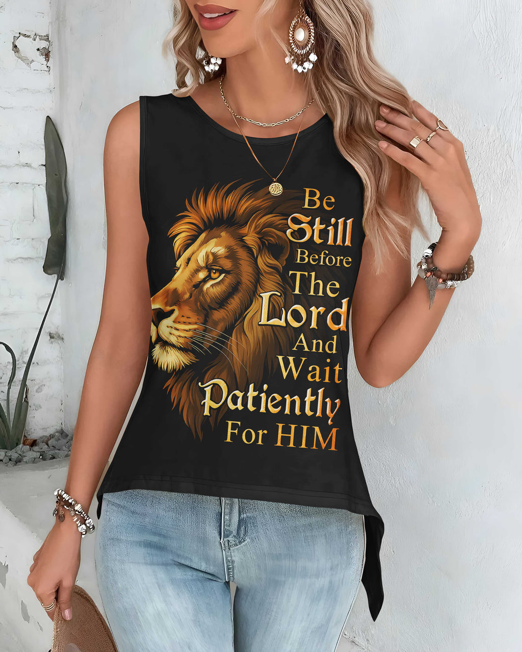 Be Still Before The Lord Cut Out Wrap Back Tank Top