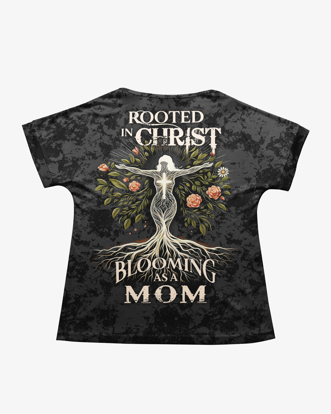 Rooted in Christ, Blooming as a Mom All Over Print V-Neck Dolman Sleeves Shirt