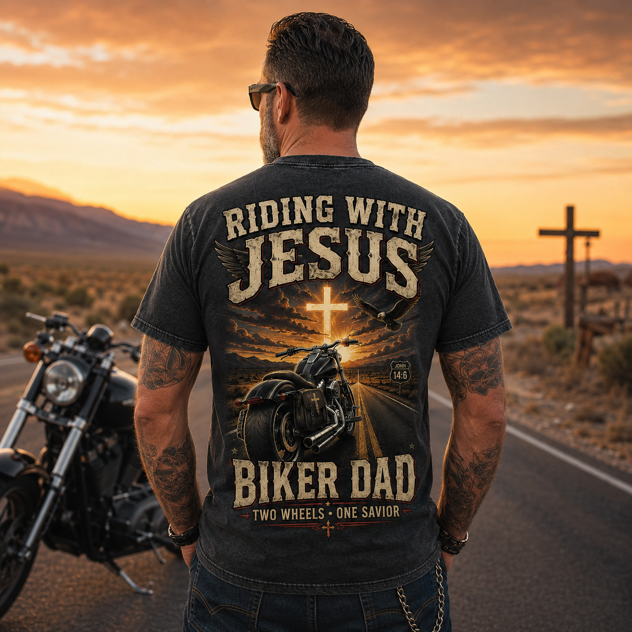 Riding With Jesus Biker Dad T-Shirt