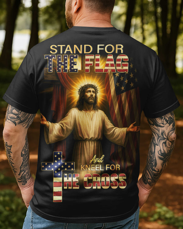 Stand For The Flag, Kneel For The Cross All Over Print T-Shirt