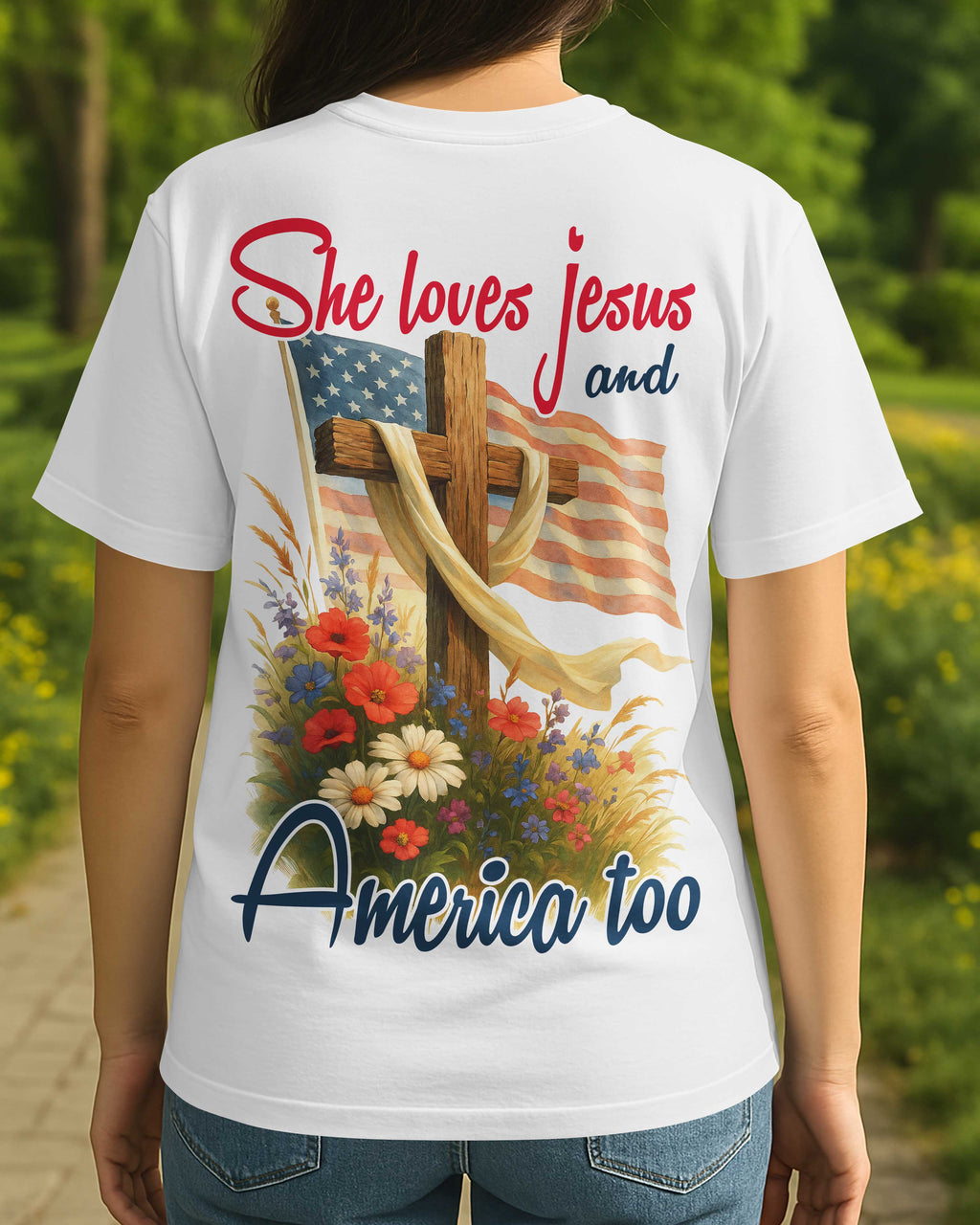 She Loves Jesus And America Too All Over Print T-Shirt