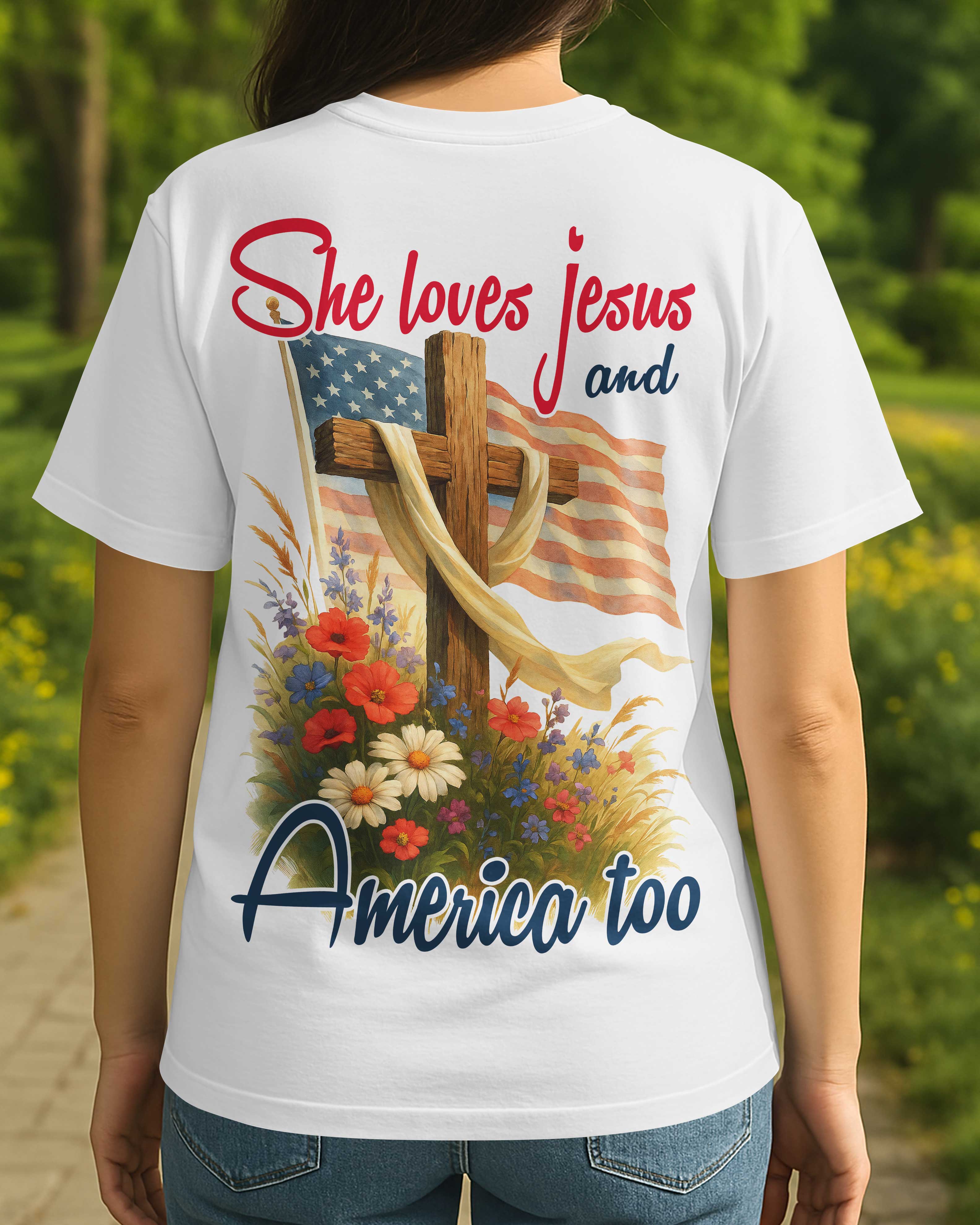 She Loves Jesus And America Too All Over Print T-Shirt
