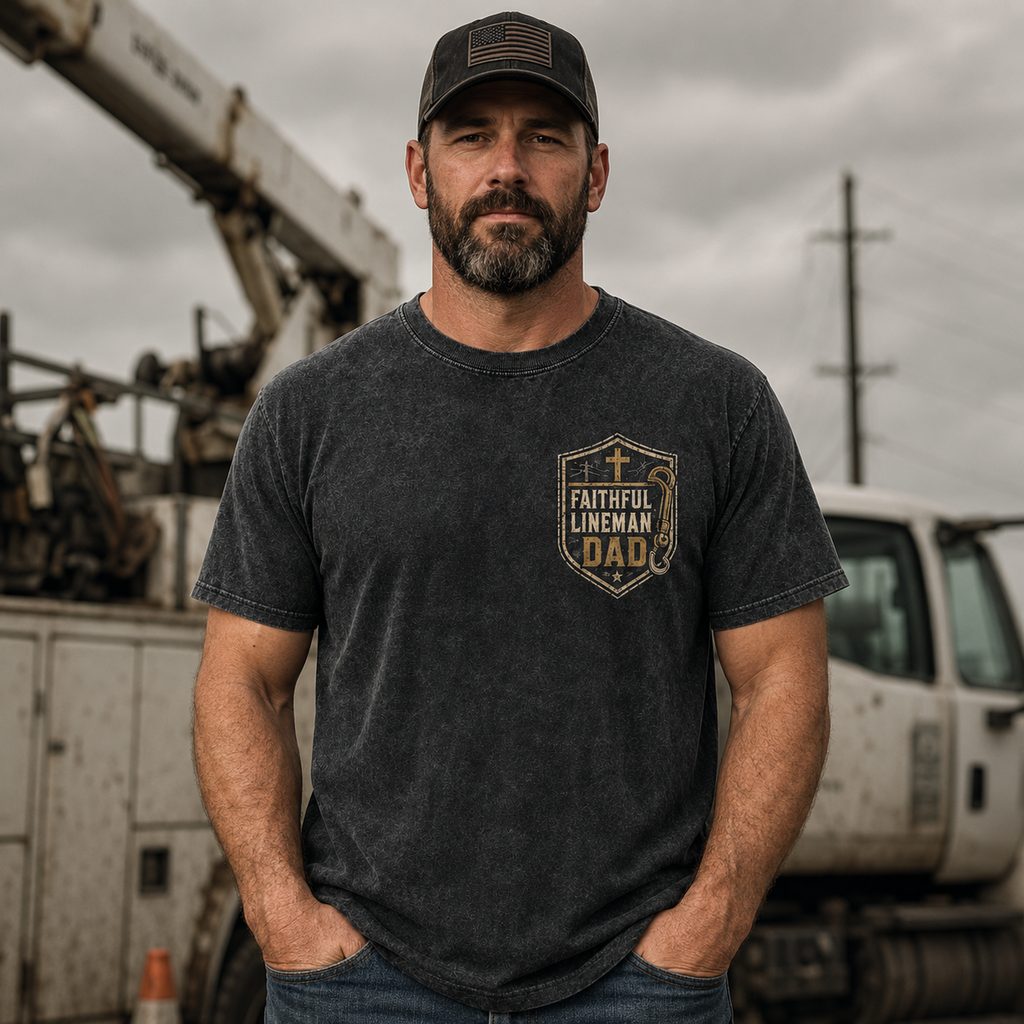Climbing High Walking With God Lineman Dad T-Shirt
