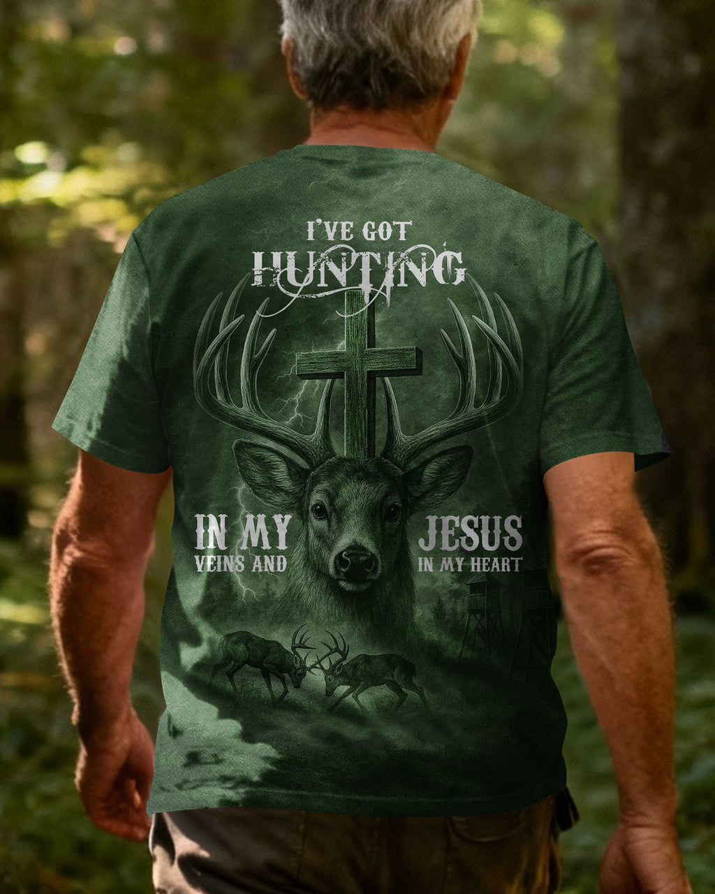 I've Got Hunting In My Veins And Jesus In My Heart Green T-Shirt