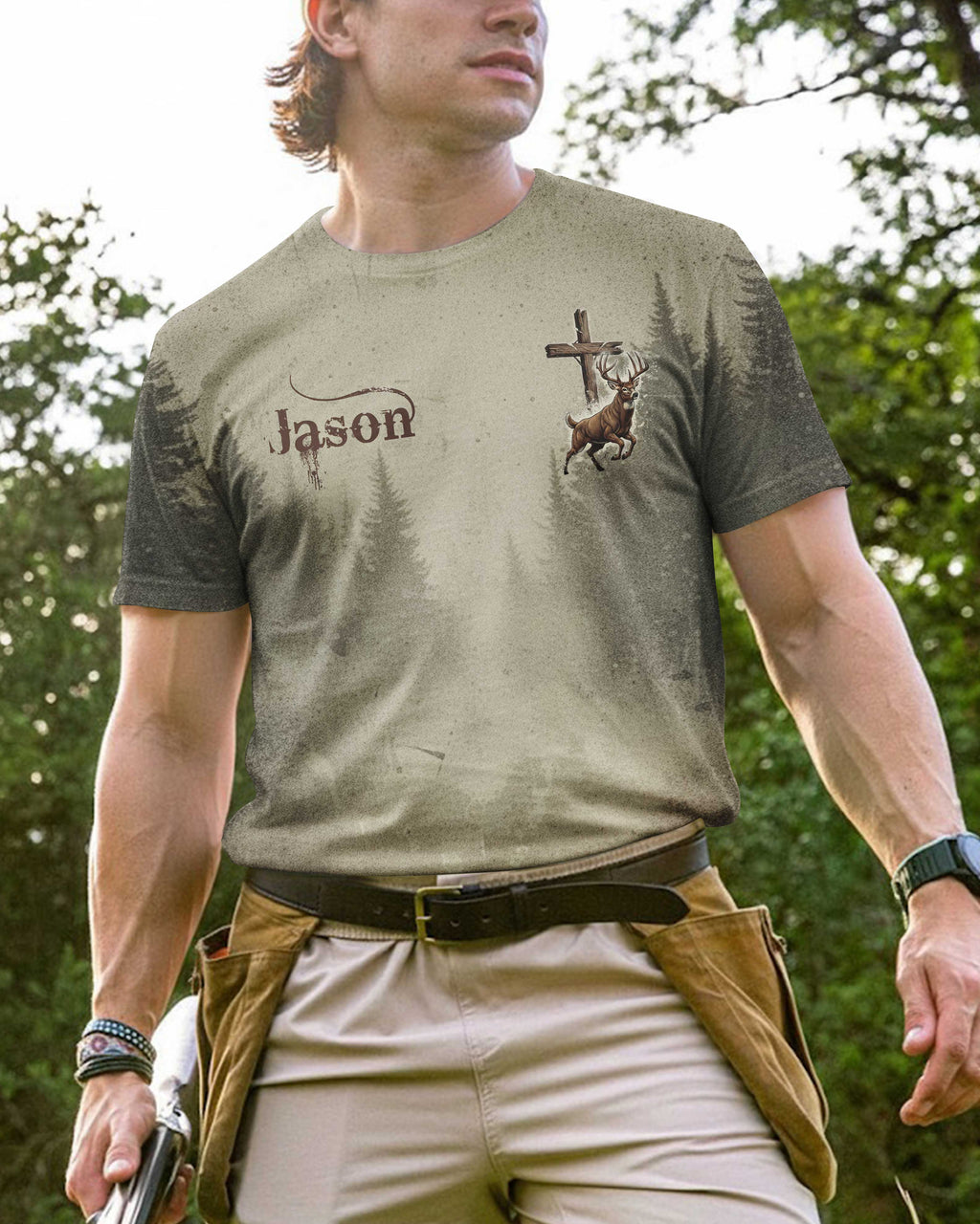 I Like Hunting And Believe In Jesus All Over Print Custom Name T-Shirt