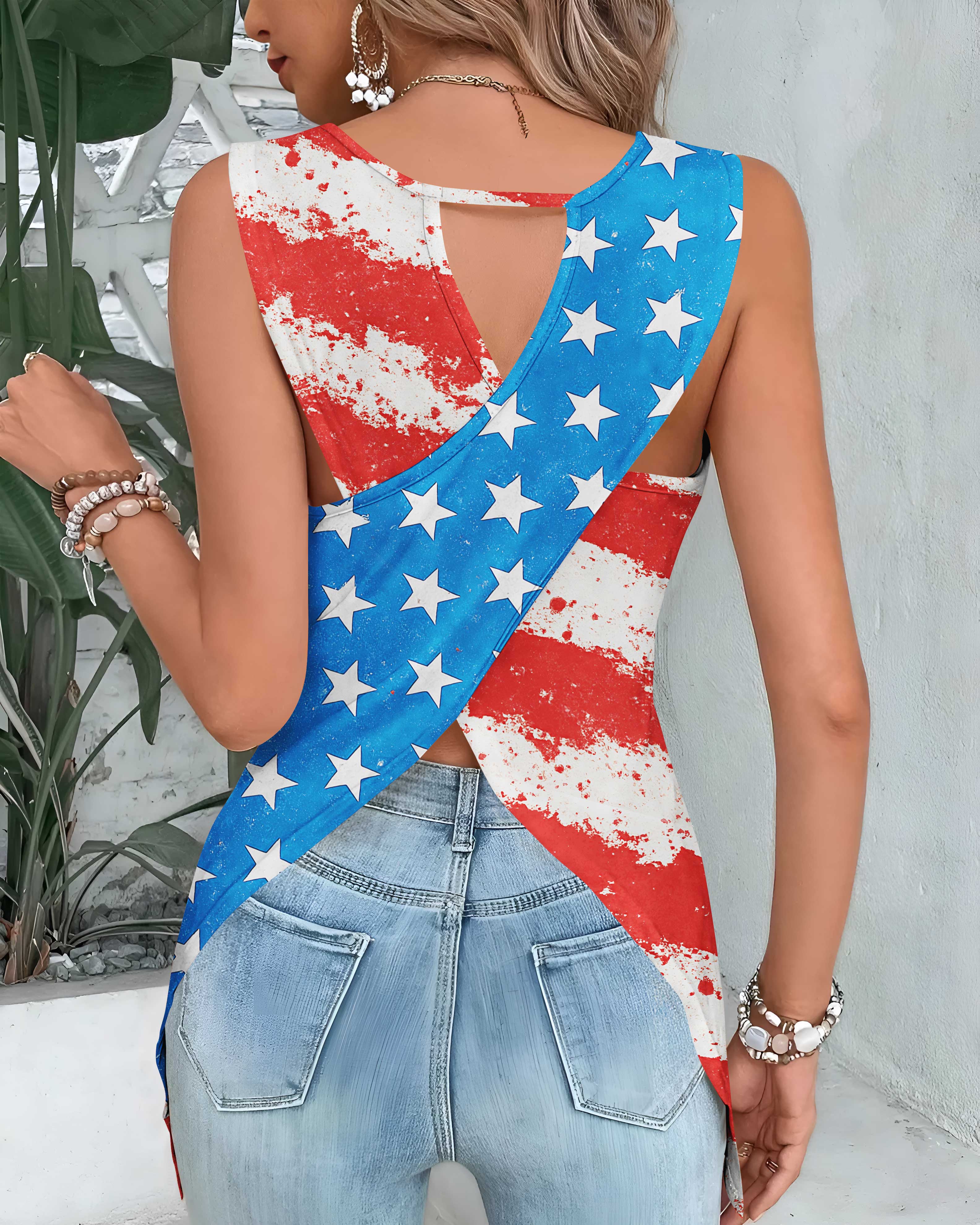One Nation Under God Cut Out Wrap Back Tank Top