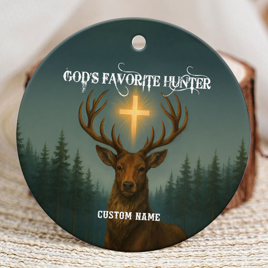 God Favorite Hunter Personalized Ceramic Ornament, Custom Name