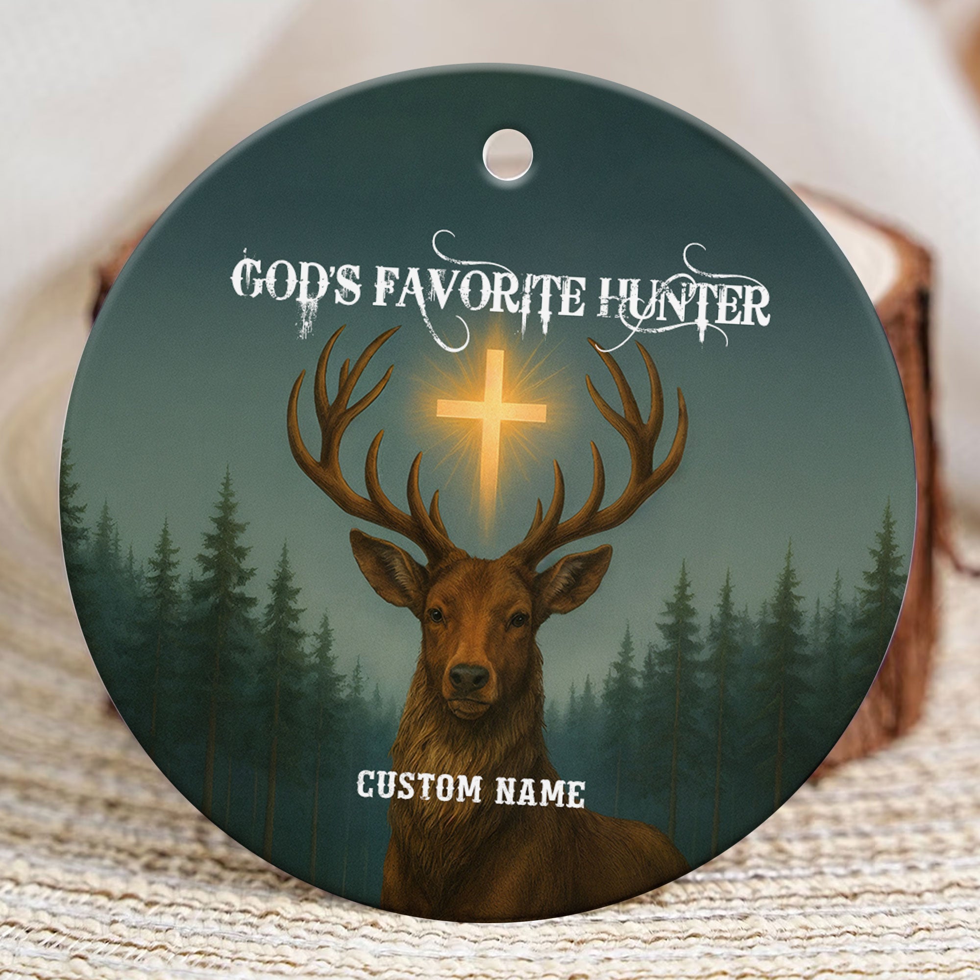 God Favorite Hunter Personalized Ceramic Ornament, Custom Name